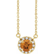 14K Yellow 5 mm Natural Citrine & 1/10 CTW Natural Diamond 18" Necklace