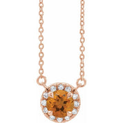 14K Rose 5.5 mm Natural Citrine 1/10 CTW Natural Diamond 18" Necklace