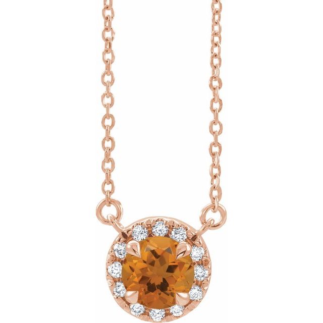 14K Rose 5 mm Natural Citrine & 1/10 CTW Natural Diamond 18" Necklace