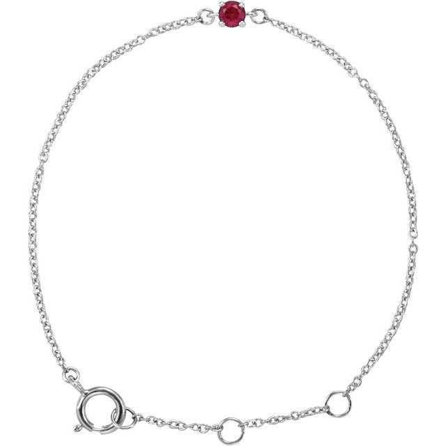 14K White Imitation Ruby Youth Birthstone 4 1/2-5 1/2" Bracelet