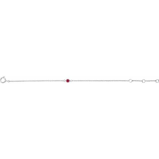 14K White Imitation Ruby Youth Birthstone 4 1/2-5 1/2" Bracelet