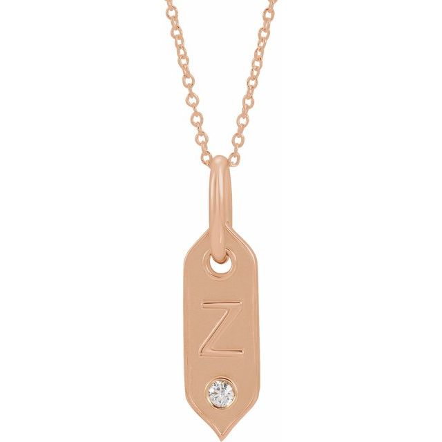 14K Rose .05 CT Natural Diamond Initial Z 16-18" Necklace