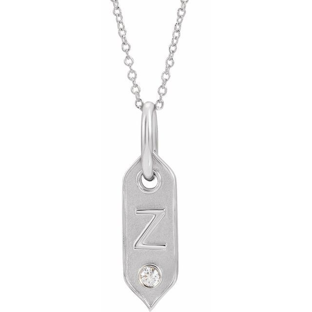 14K White .05 CT Natural Diamond Initial Z 16-18" Necklace