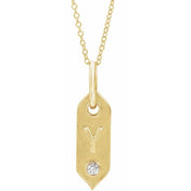 14K Yellow .05 CT Natural Diamond Initial Necklace 16-18" Length