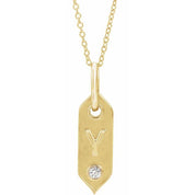14K Yellow .05 CT Natural Diamond Initial Necklace 16-18" Length