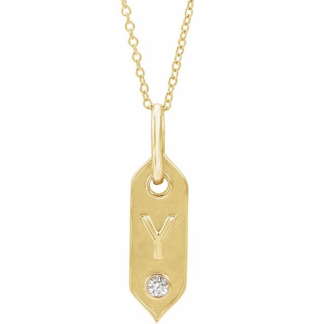 14K Yellow .05 CT Natural Diamond Initial Necklace 16-18" Length