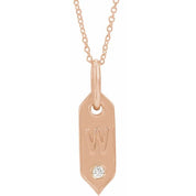 14K Rose .05 CT Natural Diamond Initial W 16-18" Necklace