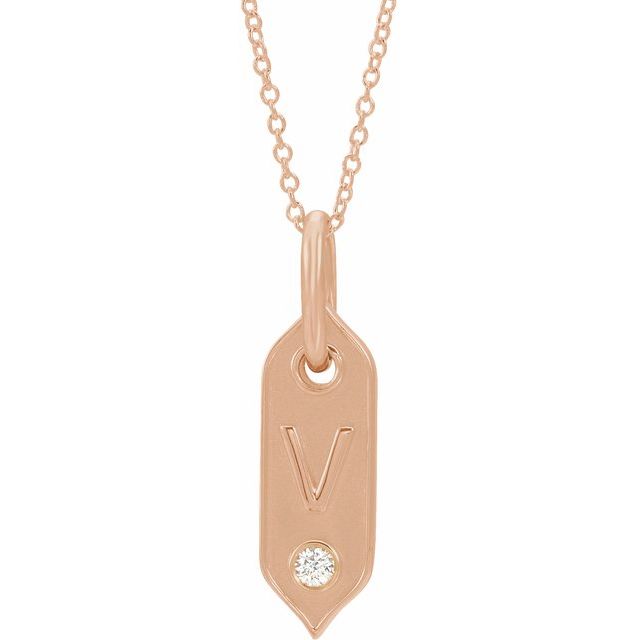 14K Rose .05 CT Natural Diamond Initial V 16-18" Necklace