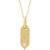 14K Yellow .05 CT Natural Diamond Initial Necklace 16-18" Length