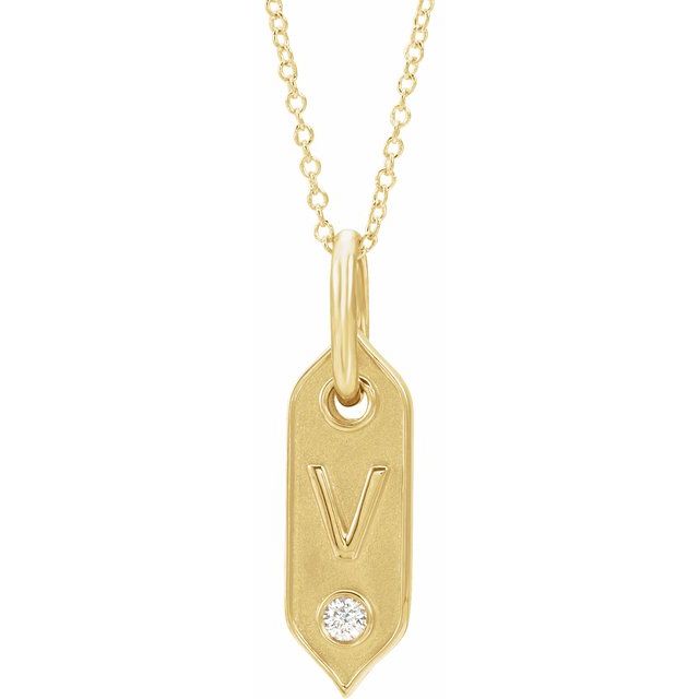 14K Yellow .05 CT Natural Diamond Initial Necklace 16-18" Length