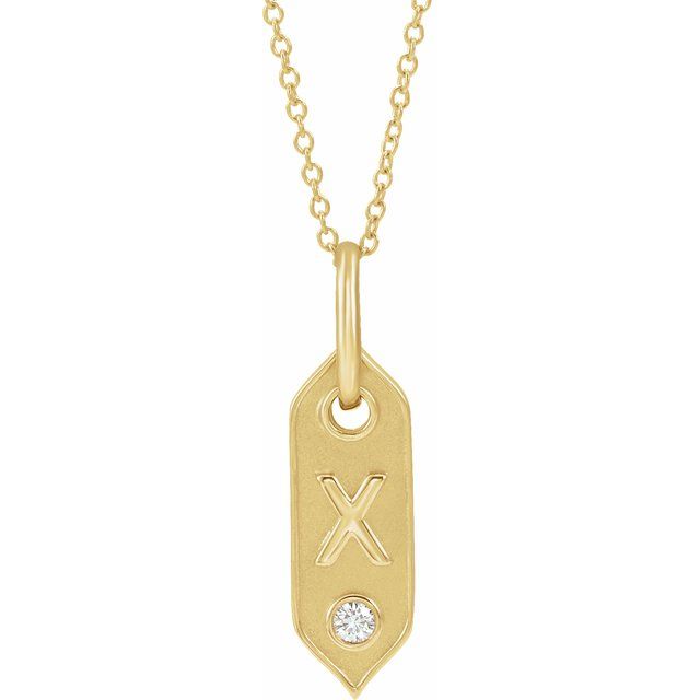 14K Yellow .05 CT Natural Diamond Initial Necklace 16-18" Length