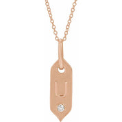 14K Rose .05 CT Natural Diamond Initial U 16-18" Necklace