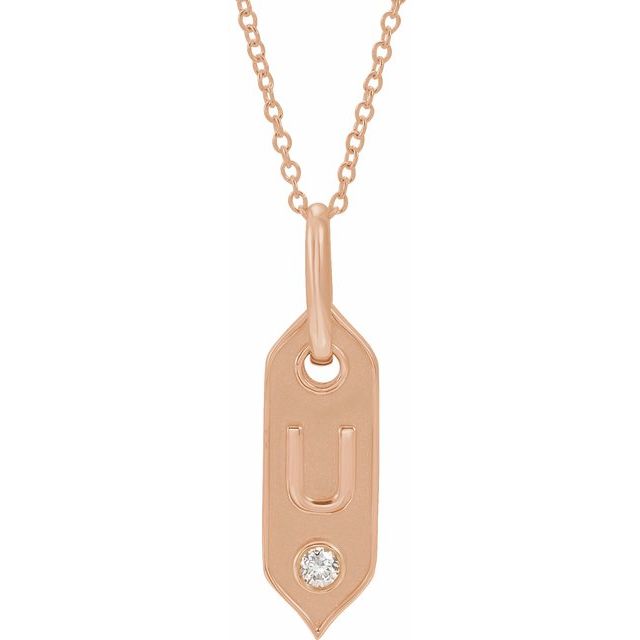 14K Rose .05 CT Natural Diamond Initial U 16-18" Necklace