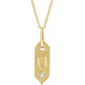 14K Yellow .05 CT Natural Diamond Initial Necklace 16-18" Length