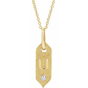 14K Yellow .05 CT Natural Diamond Initial Necklace 16-18" Length