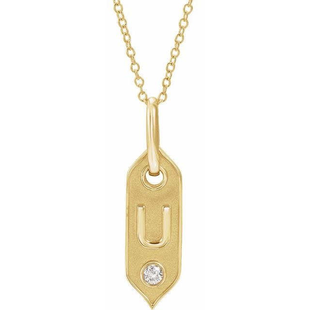 14K Yellow .05 CT Natural Diamond Initial Necklace 16-18" Length