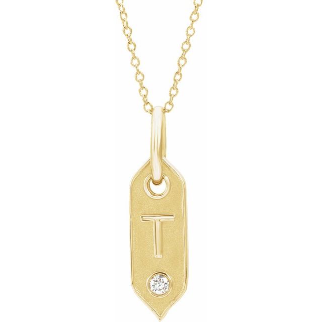 14K Yellow .05 CT Natural Diamond Initial Necklace 16-18" Length