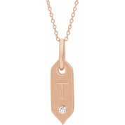 14K Rose .05 CT Natural Diamond Initial T 16-18" Necklace