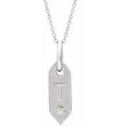 14K White .05 CT Natural Diamond Initial T 16-18" Necklace