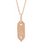 14K Rose .05 CT Natural Diamond Initial S 16-18" Necklace