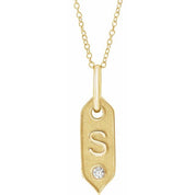 14K Yellow .05 CT Natural Diamond Initial Necklace 16-18" Length