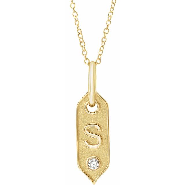 14K Yellow .05 CT Natural Diamond Initial Necklace 16-18" Length