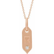 14K Rose .05 CT Natural Diamond Initial R 16-18" Necklace