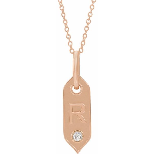 14K Rose .05 CT Natural Diamond Initial R 16-18" Necklace