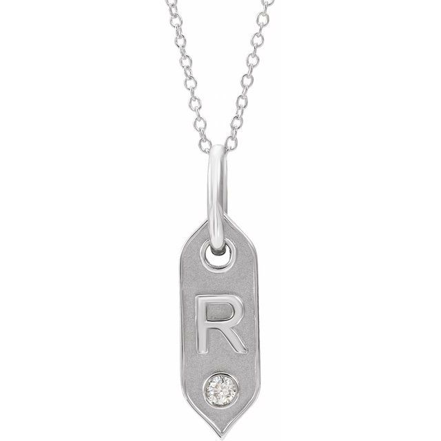 14K White .05 CT Natural Diamond Initial R 16-18" Necklace