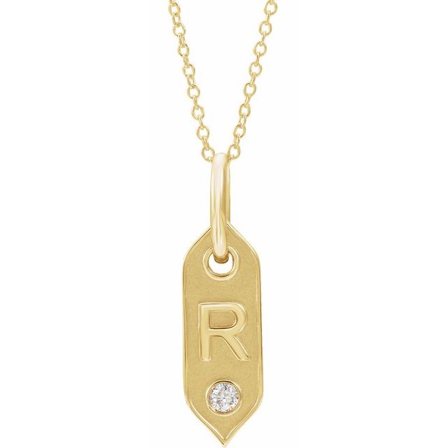14K Yellow .05 CT Natural Diamond Initial Necklace 16-18" Length