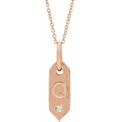 14K Rose .05 CT Natural Diamond Initial Q 16-18" Necklace