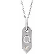 14K White .05 CT Natural Diamond Initial Q 16-18" Necklace