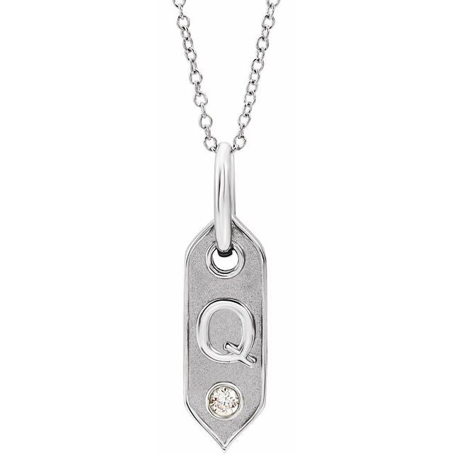 14K White .05 CT Natural Diamond Initial Q 16-18" Necklace