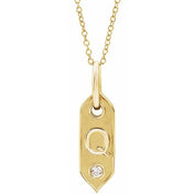 14K Yellow .05 CT Natural Diamond Initial Necklace 16-18" Length