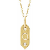 14K Yellow .05 CT Natural Diamond Initial Necklace 16-18" Length