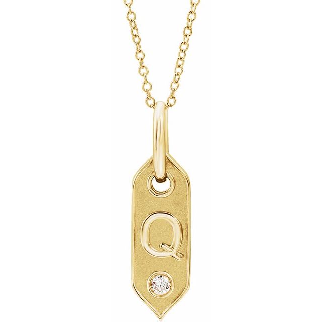 14K Yellow .05 CT Natural Diamond Initial Necklace 16-18" Length