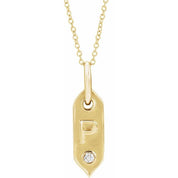 14K Yellow .05 CT Natural Diamond Initial Necklace 16-18" Length
