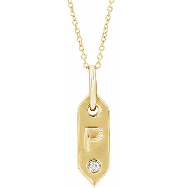 14K Yellow .05 CT Natural Diamond Initial Necklace 16-18" Length