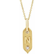 14K Yellow .05 CT Natural Diamond Initial Necklace 16-18" Length