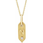 14K Yellow .05 CT Natural Diamond Initial Necklace 16-18" Length