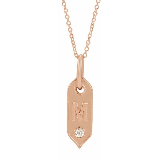 14K Rose .05 CT Natural Diamond Initial M 16-18" Necklace