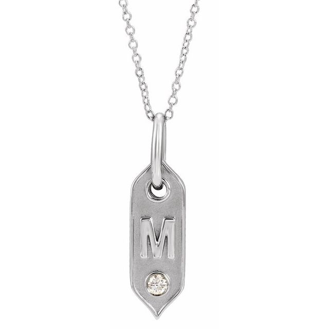 14K White .05 CT Natural Diamond Initial M 16-18" Necklace