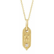 14K Yellow .05 CT Natural Diamond Initial Necklace 16-18" Length