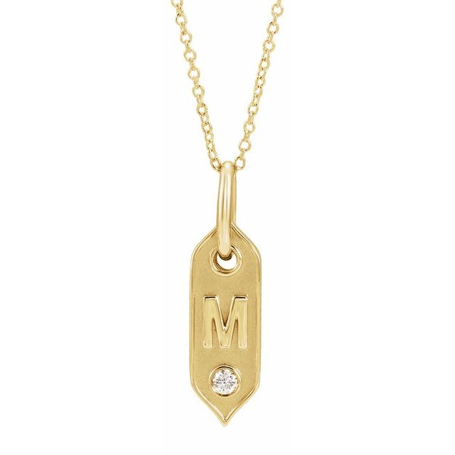 14K Yellow .05 CT Natural Diamond Initial Necklace 16-18" Length