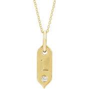 14K Yellow .05 CT Natural Diamond Initial Necklace 16-18" Length