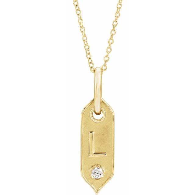 14K Yellow .05 CT Natural Diamond Initial Necklace 16-18" Length