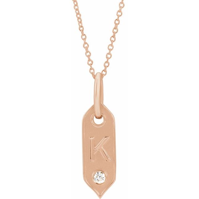 14K Rose .05 CT Natural Diamond Initial K 16-18" Necklace