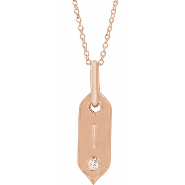 14K Rose .05 CT Natural Diamond Initial I 16-18" Necklace