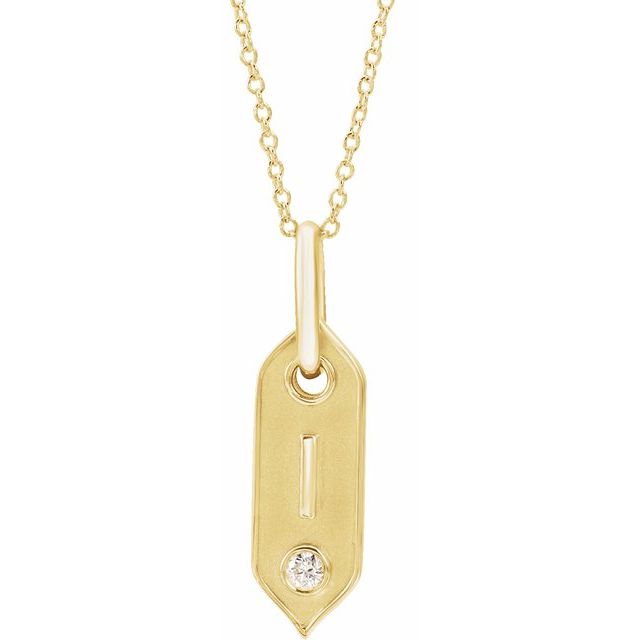 14K Yellow .05 CT Natural Diamond Initial Necklace 16-18" Length