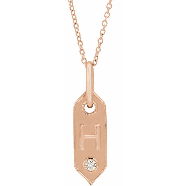 14K Rose .05 CT Natural Diamond Initial H 16-18" Necklace